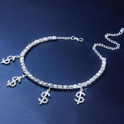 Dollar Symbol Rhinestones Anklet