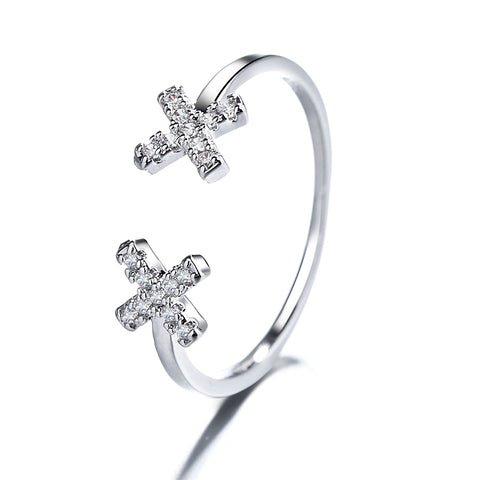 "Double X" Sterling Silver Diamond Ring