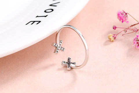"Double X" Sterling Silver Diamond Ring