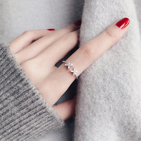 "Double X" Sterling Silver Diamond Ring