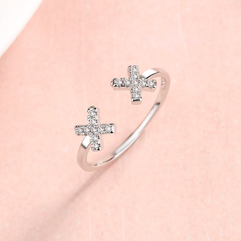 "Double X" Sterling Silver Diamond Ring