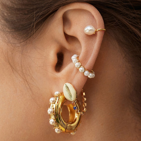 Pearl CZ Diamond Pearl Ear Cuff Stackable