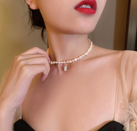 Moonstone Irregular Baroque Pearl Choker Necklace