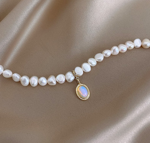 Moonstone Irregular Baroque Pearl Choker Necklace