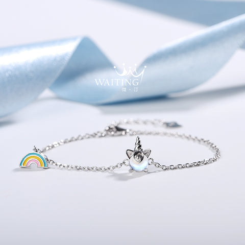 "Rainbow Unicorn" Sterling Silver Bracelet