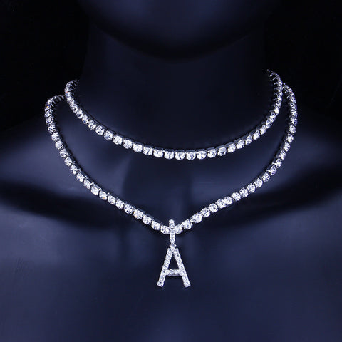 Rhinestone Alphabet Choker Pendant Necklace