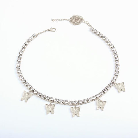 Rhinestone Muti Butterfly Bling Choker Necklace