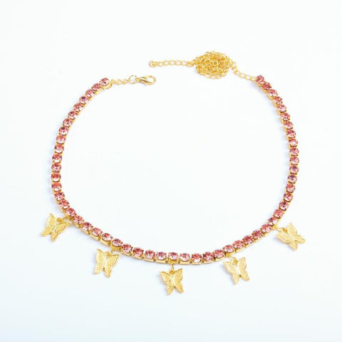 Rhinestone Muti Butterfly Bling Choker Necklace
