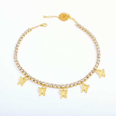 Rhinestone Muti Butterfly Bling Choker Necklace