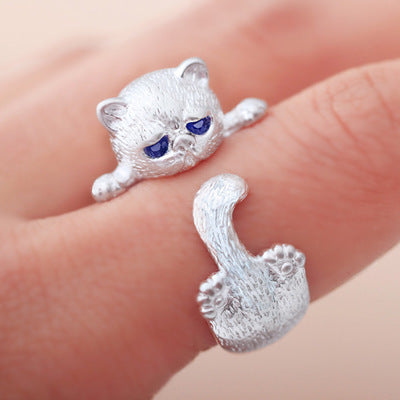 cat silver cute ring