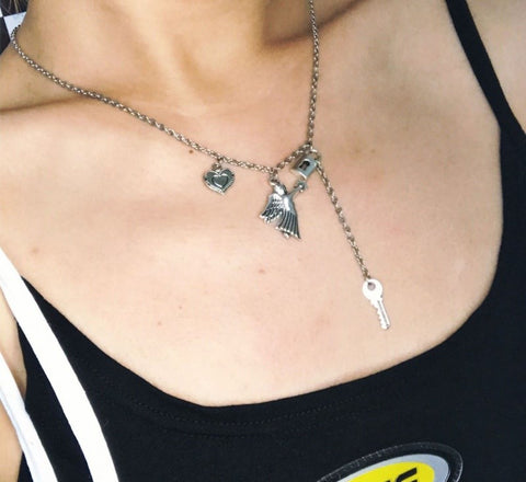 Angel Heart Lock Key Necklace