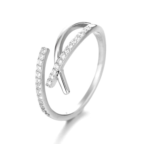 "Parallel Cross Lines" Sterling Silver Diamond Ring