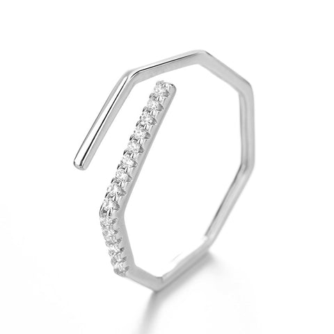 "Parallel Cross Lines" Sterling Silver Diamond Ring