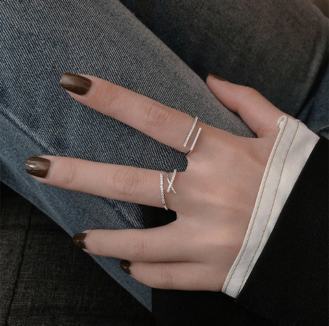 "Parallel Cross Lines" Sterling Silver Diamond Ring