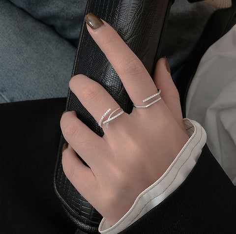 "Parallel Cross Lines" Sterling Silver Diamond Ring
