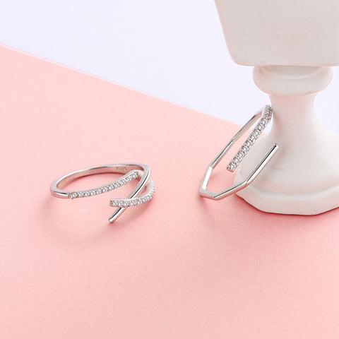 "Parallel Cross Lines" Sterling Silver Diamond Ring