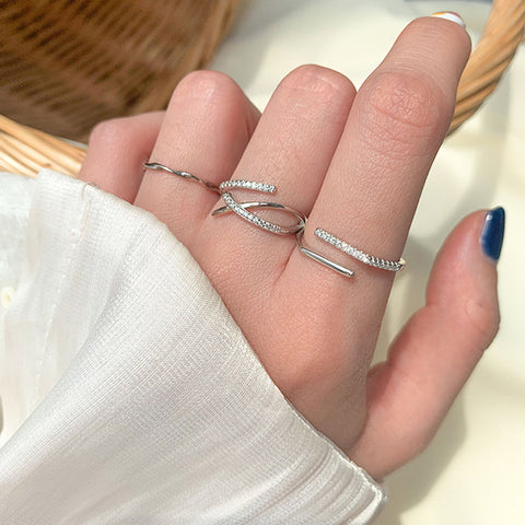 "Parallel Cross Lines" Sterling Silver Diamond Ring