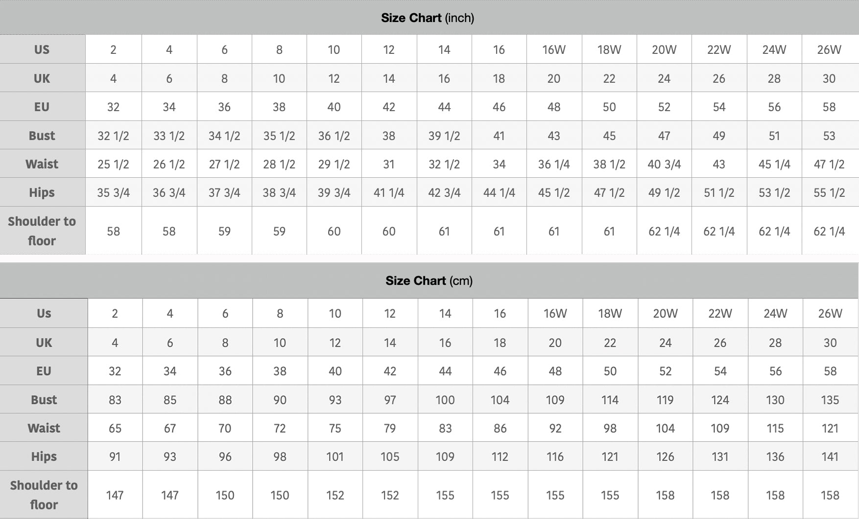 Size Chart Loveydress size-chart-loveydress