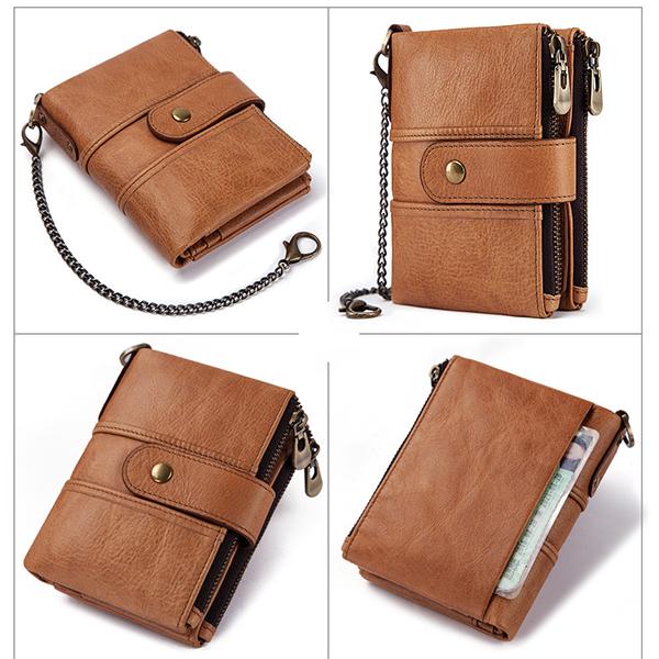 Genuine Leather RFID Anti-theft Retro Wallet With Chain