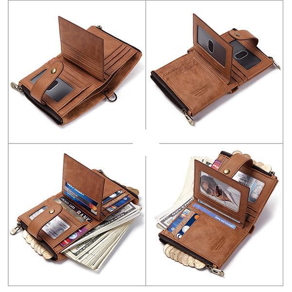 Genuine Leather RFID Anti-theft Retro Wallet With Chain
