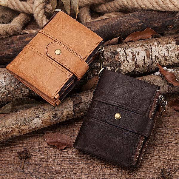Genuine Leather RFID Anti-theft Retro Wallet With Chain