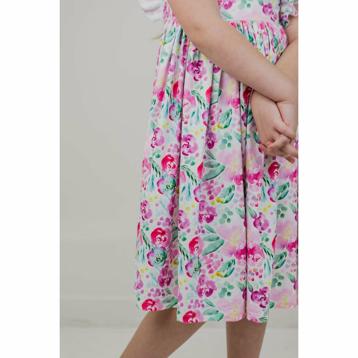 Mila & Rose Short Sleeve Ruffled Twirl Dress - Watercolor Blooms