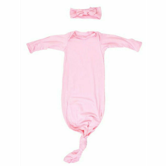 Baby Knotted Gown & Bow- Light Pink