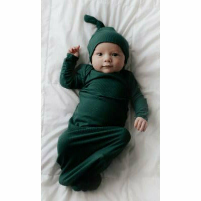 Three Little Tots Baby Knotted Gown & Hat - Forest Green