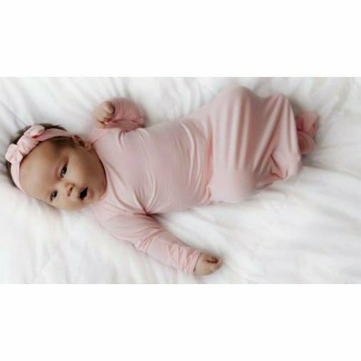 Baby Knotted Gown & Bow- Light Pink