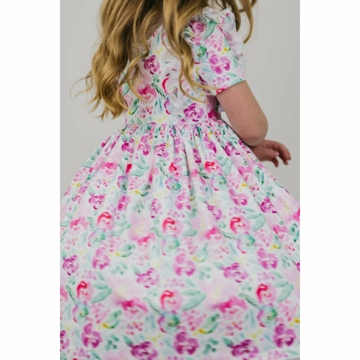Mila & Rose Short Sleeve Ruffled Twirl Dress - Watercolor Blooms
