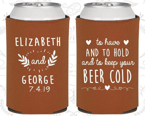 Burnt Orange Wedding Can Cooler
