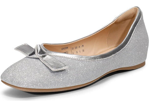 DREAM PAIRS Silver Low Wedge Dressy Flats
