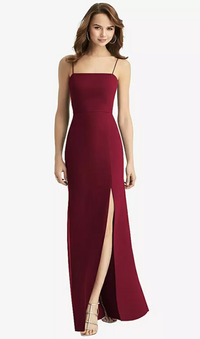 Dessy Tie-Back Cutout Trumpet Gown With Front Slit In Burgundy