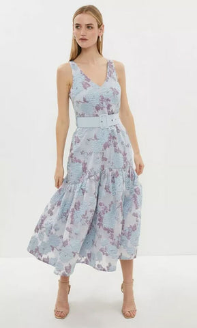 Drop Waist Belted Midi Dress