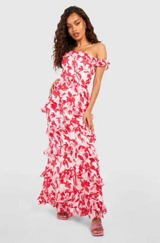 Floral Off The Shoulder Ruffle Maxi Dress