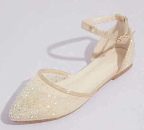 Gold Crystal Pointed-Toe Flats