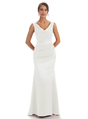 Ivory V-Neck Mermaid Satin Sleeveless Bridesmaid Dresses