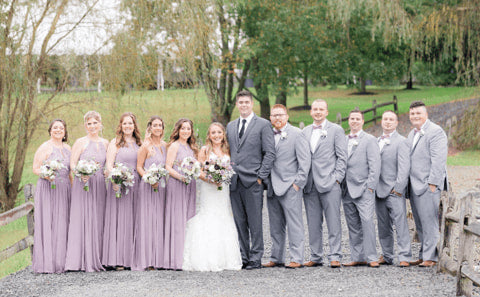 Lavender bridesmaid dresses with grey suits
