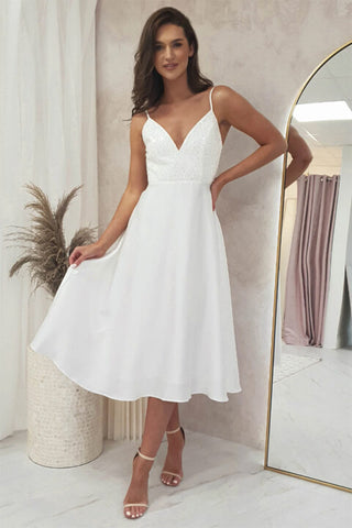 Ohelloclothing White Embellished Satin Midi Dress