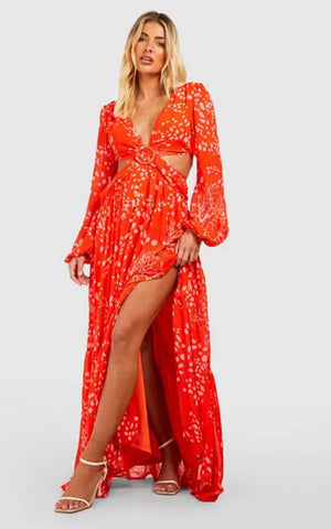 Printed Cut Out Maxi Dress
