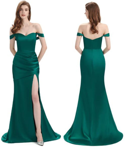 Sexy Soft Satin Side Slit Off -Shoulder Floor-Length Mermaid Bridesmaid Dresses