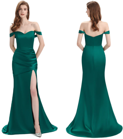 Sexy Soft Satin Side Slit Off Shoulder Floor-Length Mermaid Bridesmaid Dresses