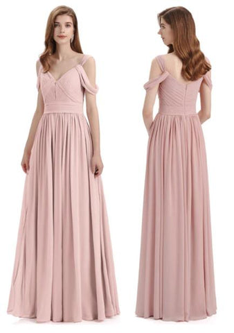 Simple Off-Shoulder Chiffon Floor-Length Long Bridesmaid Dresses