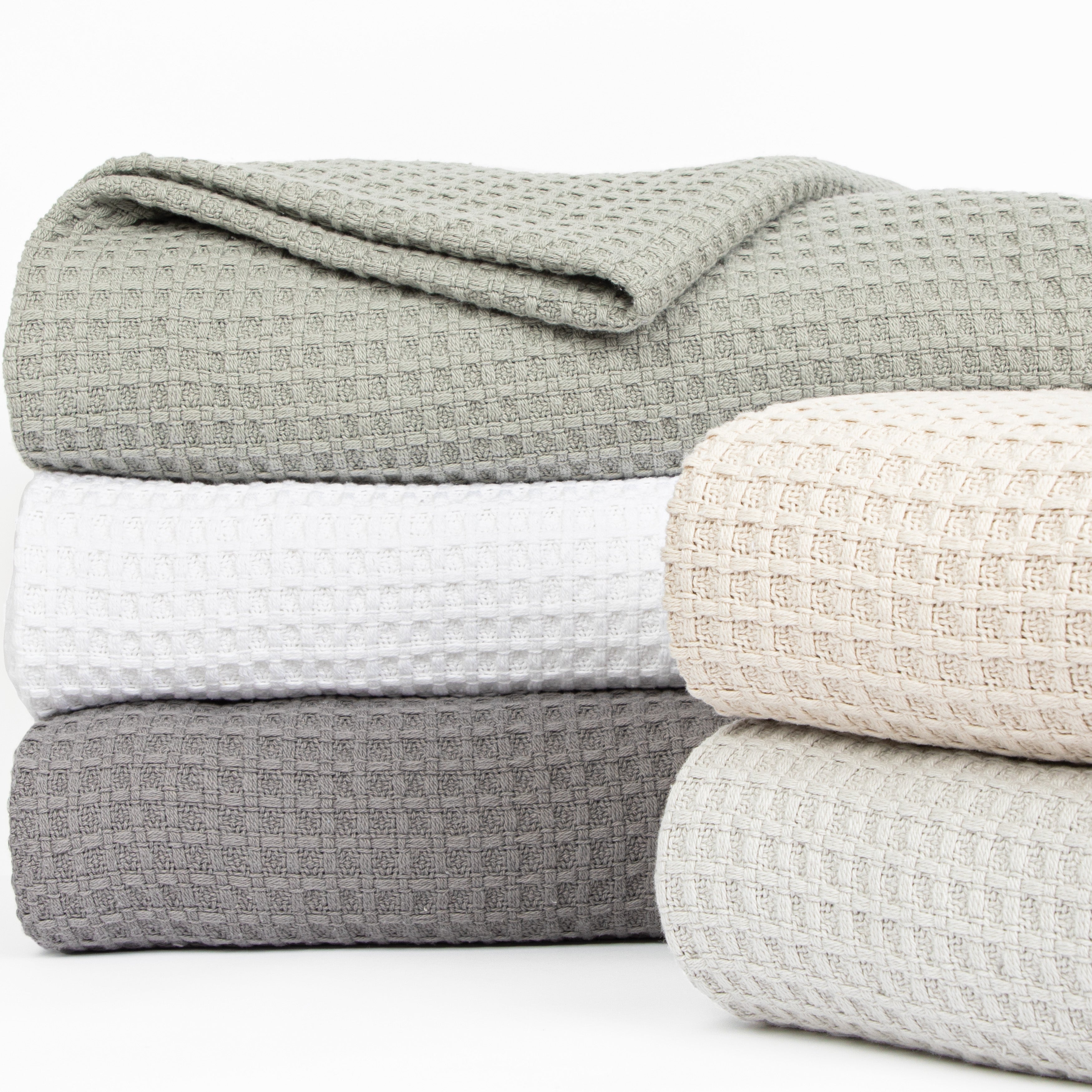 Aston and Arden Luxury Waffle Weave Cotton Bed Blankets, Bed Size Options, Warm Blanket for Bedrooms, Livingrooms, and Travel