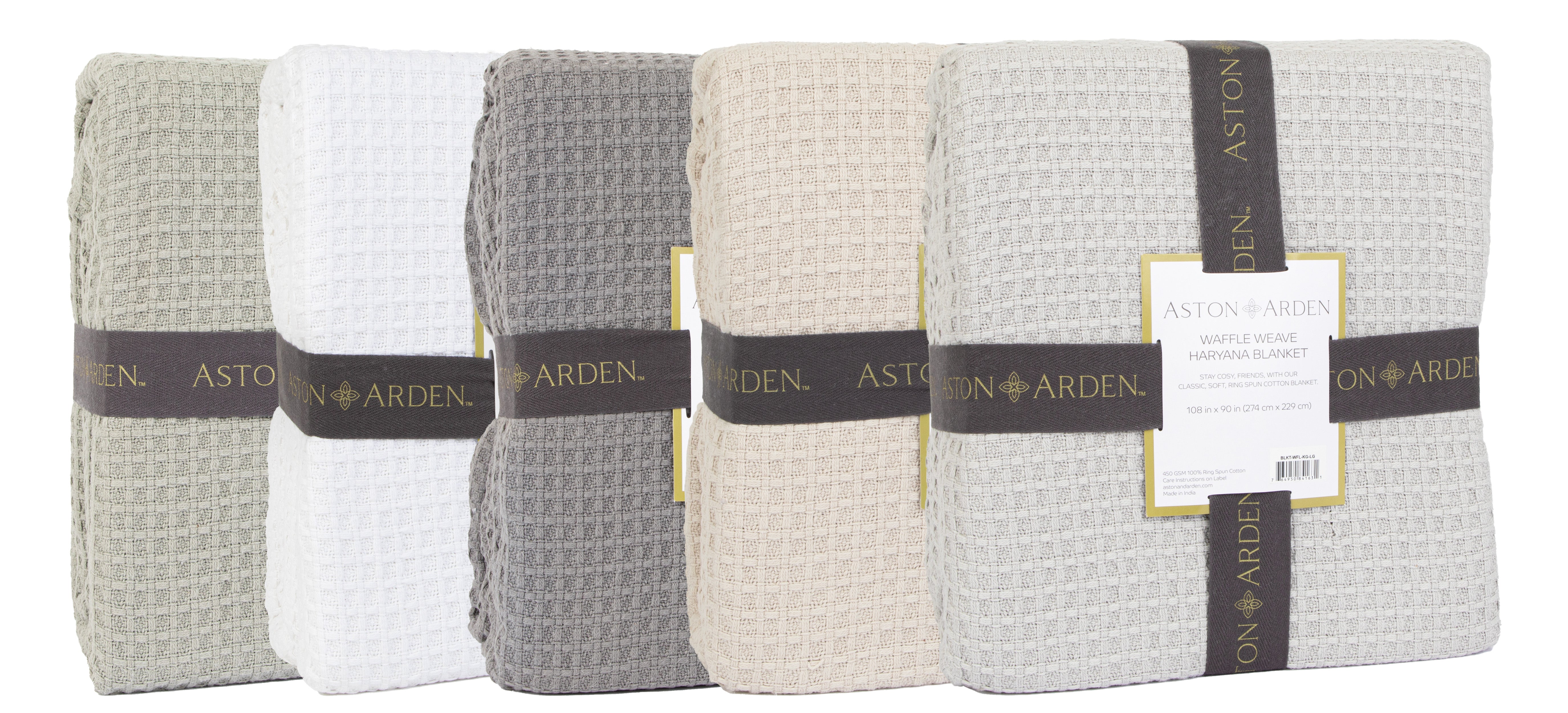 Aston and Arden Luxury Waffle Weave Cotton Bed Blankets, Bed Size Options, Warm Blanket for Bedrooms, Livingrooms, and Travel