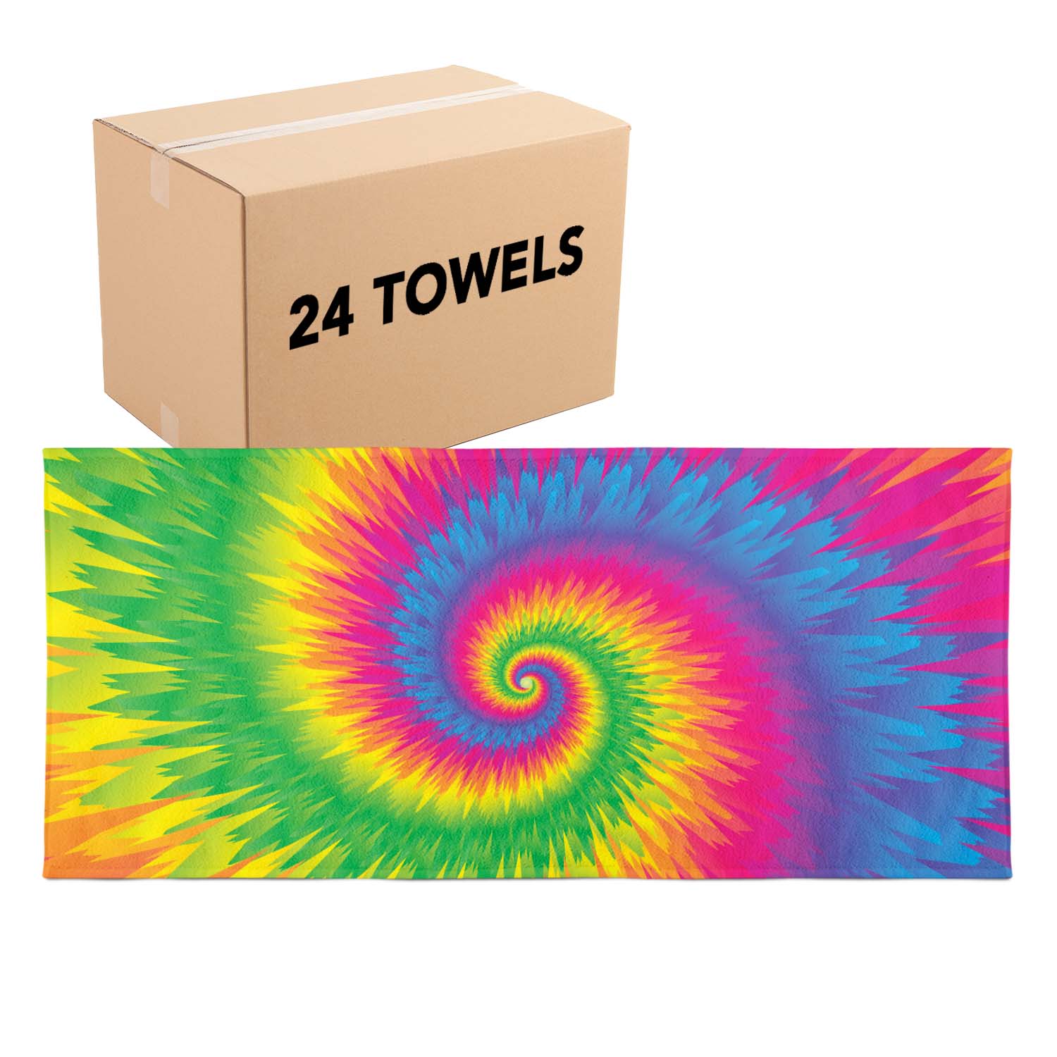 Printed Velour Beach Towel - 30 x 60 - Tie Dye Design, Buy One or a Bulk Case of 24