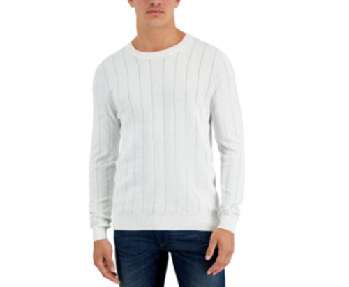 Alfani Mens Double-Knit Stripe Cotton Sweater Winter Ivory Small