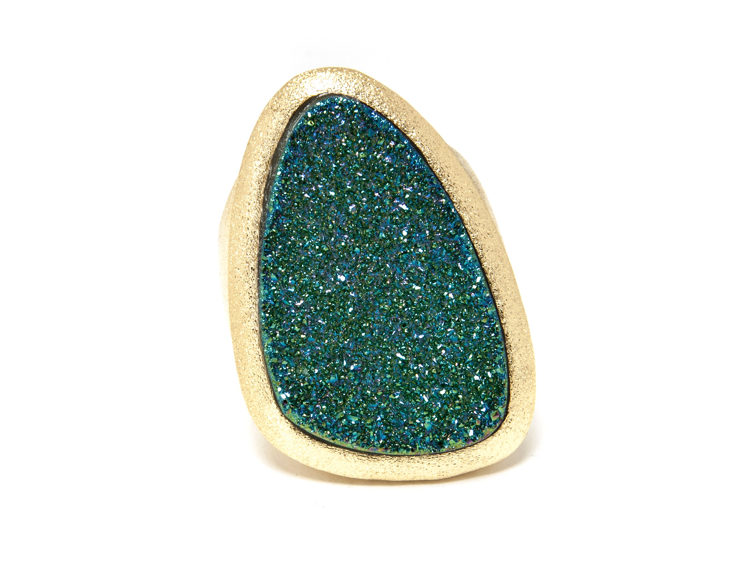 Teal Druzy Quartz Organic Cocktail Ring - Closeout