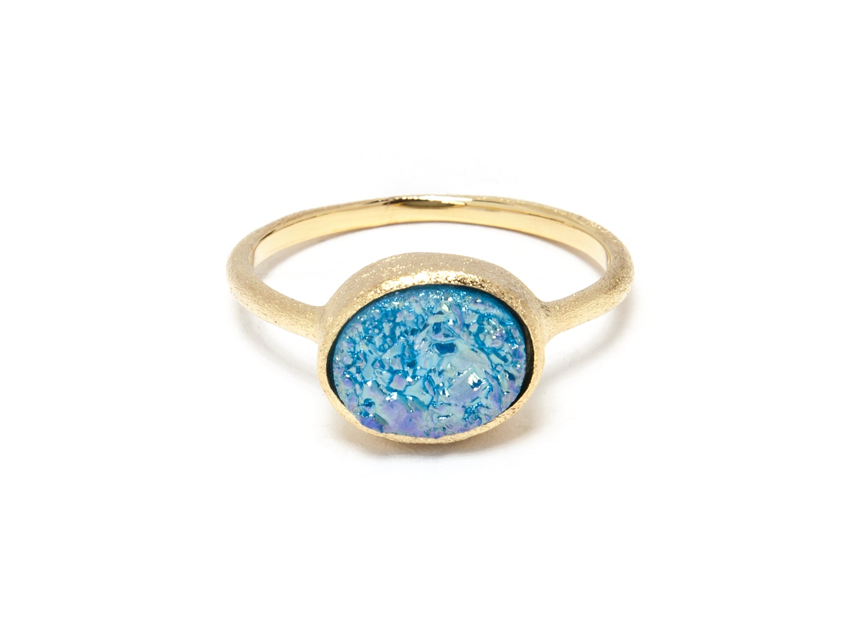 Aqua Blue Druzy Quartz East West Oval Ring - Closeout