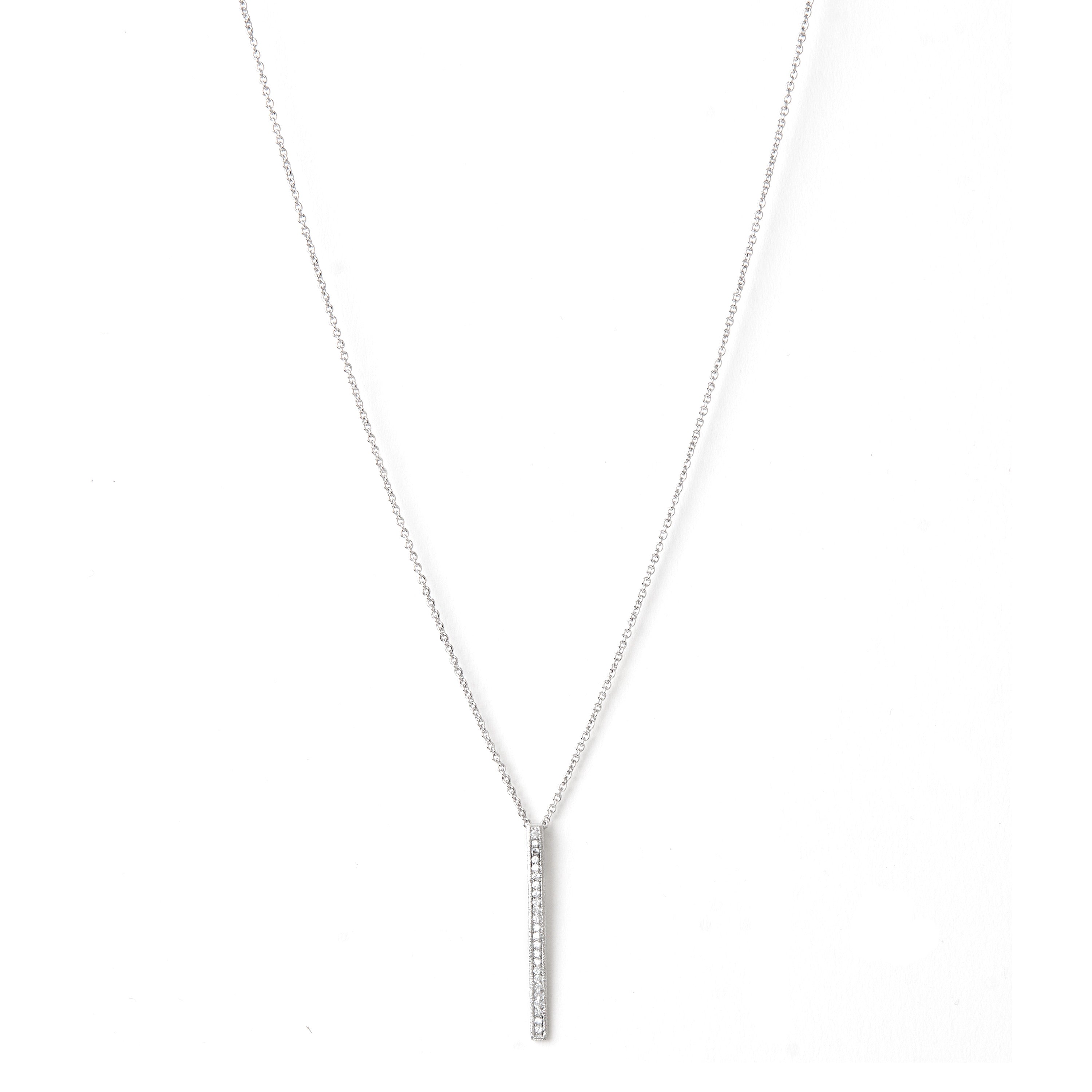 Rhodium Cubic Zirconia Bar Pendant Necklace